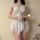 Woman wearing sheer white butterfly lace lingerie dress, holding a rose. night desire sexy sleep dress for women - pure & tem...