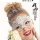 Woman wearing a white lace blindfold and cat mask, part of the nightclub queen lingerie set - sexy party outfit for women.