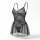 Black sheer mesh lingerie dress with lace and stockings, seductive sleepwear for women by nightsi nightse.