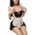 Sexy maid costume featuring black and white design, sheer mesh details, and bow accents, perfect for plus size women seeking ...