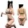 Woman modeling plus size leopard lace bondage bra set with open-crotch design, cat ears, and thigh-high stockings for passion...