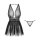 Black sheer mesh sleep dress with deep v-neck and matching thong, backless plus size lingerie set for pure temptation.