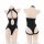 Black strappy halter bodysuit with open-crotch and cut-out details, shown front and back on mannequin.