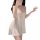 Woman wearing plus size sexy lace sleepwear with deep v thin cami nightgown and intimate lingerie set in soft white tone.