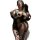 Woman wearing black sheer mesh lingerie set with no-remove design, featuring sensual sleepwear for romantic nights.