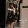 Woman wearing black bunny ears and pure & playful lingerie set – seductive naughty uniform style sleepwear for women, posing ...