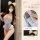 Woman modeling a light blue, ruffled lingerie set with white polka dots and fluffy cat ears, showcasing the pure & playful li...