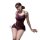 Woman wearing purple lace lingerie set with matching eye mask, featuring a seductive no-remove design for small busts.