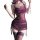 Woman wearing purple lace-trimmed bodysuit with sheer skirt and matching thigh-highs, elegant sleepwear or cosplay look.