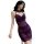 A woman wearing a purple lace bodysuit with sheer mesh panels, designed for modesty and sexy appeal. the set includes a match...