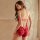Sexy qingran lace lingerie bodysuit with open-crotch design, elegant red mesh cover-up for women, style uniform outfit