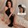 Elegant black high-waist split bodycon nightdress set with sexy design, perfect for intimate wear and sleepwear.