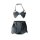 Denim lingerie set with heart-shaped bra and short panty costume for bedroom play.