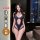 Woman wearing qqny pure allure lingerie set – a sensual, elegant navy blue bodysuit with cutout detail and choker, styled in ...