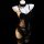 Black lace lingerie set with sheer bodice, garter straps, and matching choker on mannequin.