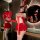 Sexy holiday costume featuring a red and white rabbit-themed sleepwear set with bows and ties, perfect for festive occasions.