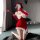Red bow sexy christmas cosplay outfit - flirty skirt set for holiday parties & new year performances