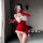 Red bow sexy christmas cosplay outfit - flirty skirt set for holiday parties & new year performances