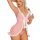 Sexy holiday lingerie set featuring a pink polka dot slip dress with fluffy trim and matching robe, perfect for festive occas...