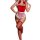Sexy red bodysuit with white lace trim, festive holiday design, perfect for new year and party wear.