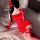 Red velvet sensual lingerie set - sexy saintly-inspired sleepwear & costume outfit for women, featuring elegant lace gloves a...