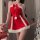 Red velvet sexy lingerie set - new year party sleepwear & role play costume for women, festive design with bow and pom-pom ac...