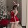 Red velvet sexy lingerie set - new year party sleepwear & role play costume for women, featuring festive bunny ears and a san...