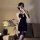 A woman poses in a retro chinese-style lace lingerie set featuring a plum blossom embroidery, high-slit cheongsam dress, and ...