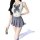 A woman poses wearing a romantic school uniform-inspired jumpsuit with a bow tie, holding a bottle, showcasing a cute and pla...