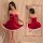 Ruolan christmas lingerie set - plush velvet cami sleep dress & matching robe outfit for women, festive red design with white...
