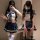 Sailor uniform cosplay set featuring a cute sailor skirt, white crop top with navy blue accents, and thigh-high socks perfect...