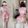 Pink sailor uniform cosplay set with crop top, pleated skirt, cat ears & tail — sexy lingerie for role play and adult games.