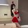 Seductive lace bodysuit dress - holiday-themed naughty lingerie set for new year & christmas, featuring festive red and white...