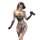 Woman wearing sheer lace bodysuit with black trim, matching thigh-highs, and gloves, holding a whip.