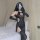 Seductive nun costume set featuring a sexy split-open sheer black dress with long gloves and stockings, perfect for role play...