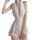 Woman wearing a sheer white lingerie set with deep v-neck and lace waistband, elegant and seductive design.