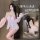 Woman modeling pink sheer babydoll nightgown with lace trim, backless design, and peekaboo chest detail — sensual princess sl...
