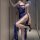 Woman wearing blue lace lingerie set with high slit, featuring delicate straps and elegant design for a modest yet seductive ...