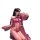 Woman wearing sensual lace lingerie set with sheer mesh robe and high-end stockings, playful elegance.