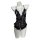 Black lace open-crotch bodysuit with sheer cutouts and flirty design, perfect for a sensual allure sleepwear set.