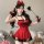 Sensual maid costume lingerie set - red dress with black lace, bow headband, feather wand accessory, perfect for flirty at-ho...