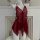 Red sheer mesh sleep dress with butterfly neck strap and backless lace design for women.