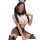 Woman wearing sexy bunny costume set with white blouse, black bodysuit, and thigh-high stockings.