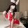 Sexy christmas lingerie featuring a red bodycon mini dress with push-up bra top, flirty holiday outfit complete with bunny ea...