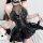 Sexy devil lingerie set - sheer temptation outfit with leather-look straps and bedroom bondage style