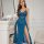 Elegant blue lace dress featuring a deep v-neckline and side slit, perfect for a secretary style lounge look.