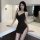 Sexy hot girl fashion lingerie slip dress with chain detail & high slit - bodycon mini dress