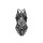Black lace bodysuit with intricate floral patterns, featuring a sheer provocative design and no-remove style for women.