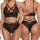 Sexy black lace bra and panty set with crisscross straps, floral embroidery, and scalloped edges — plus size erotic lingerie ...
