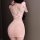 Woman wearing pink floral lace bodycon dress with deep v back and high-waist skirt — sexy plus size lingerie set.